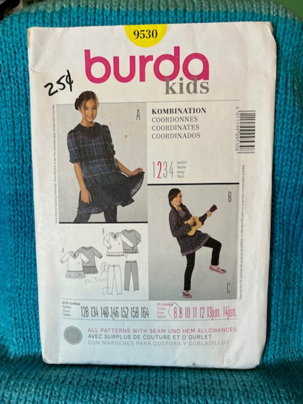 Burda 9530 sewing pattern girls skirt  top pants